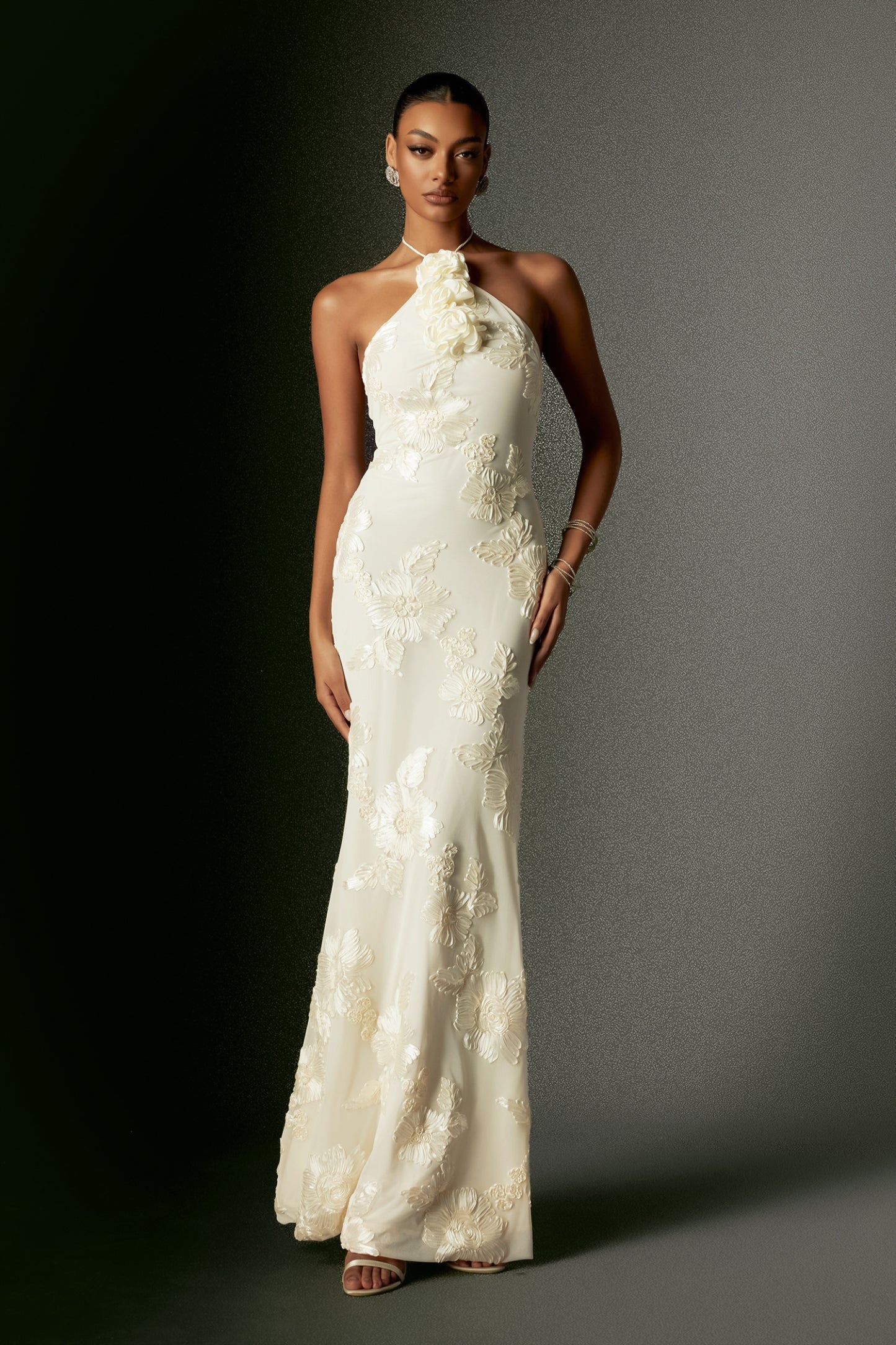Çiçekli Halter Maxi Elbise