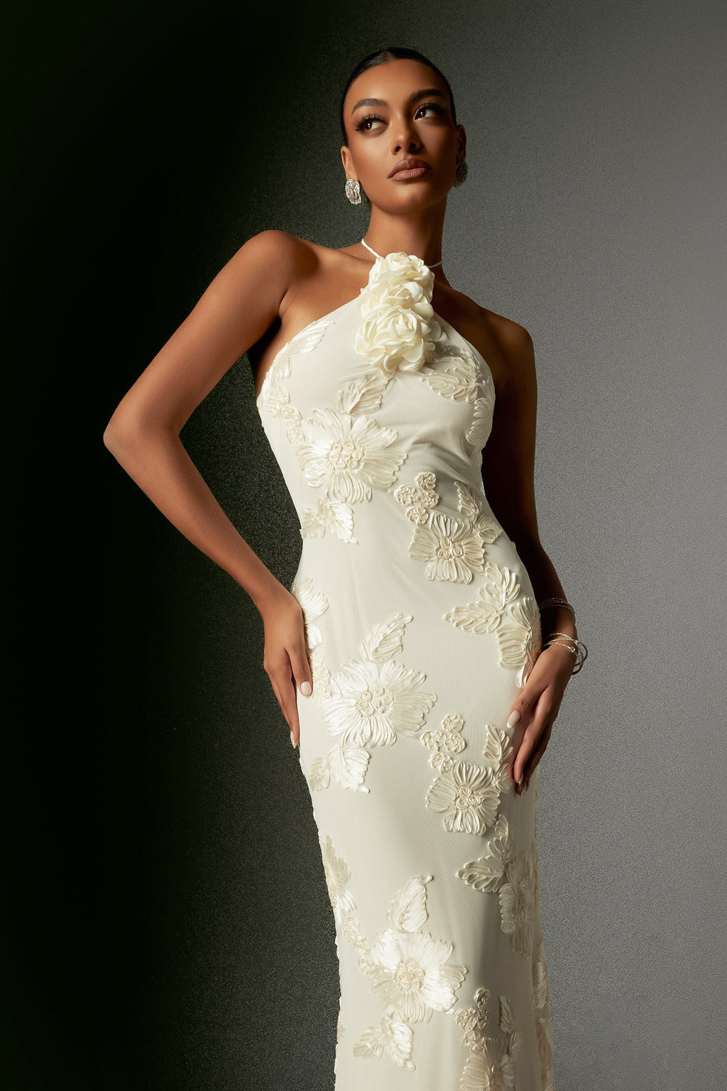 Çiçekli Halter Maxi Elbise