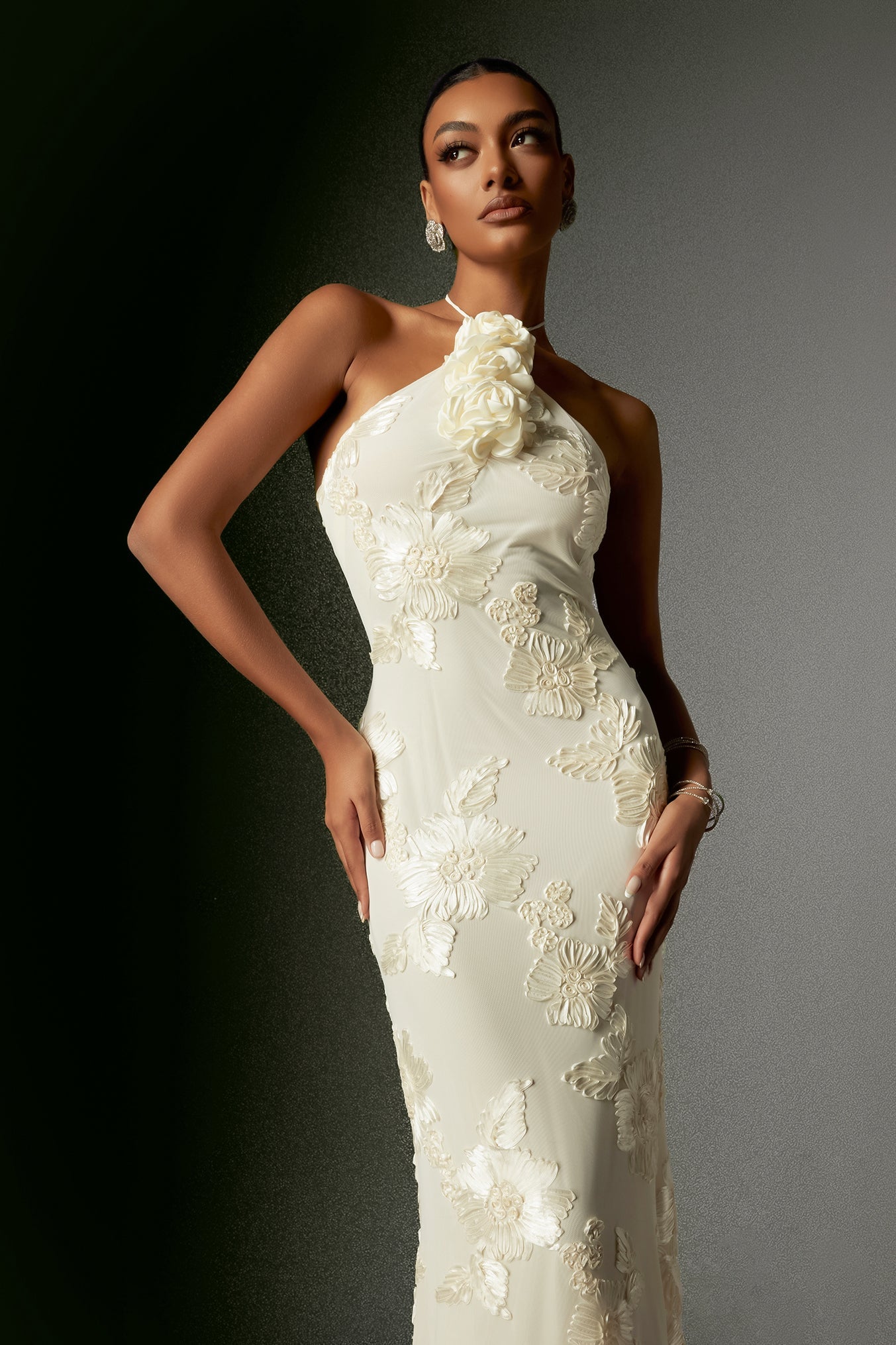 Çiçekli Halter Maxi Elbise