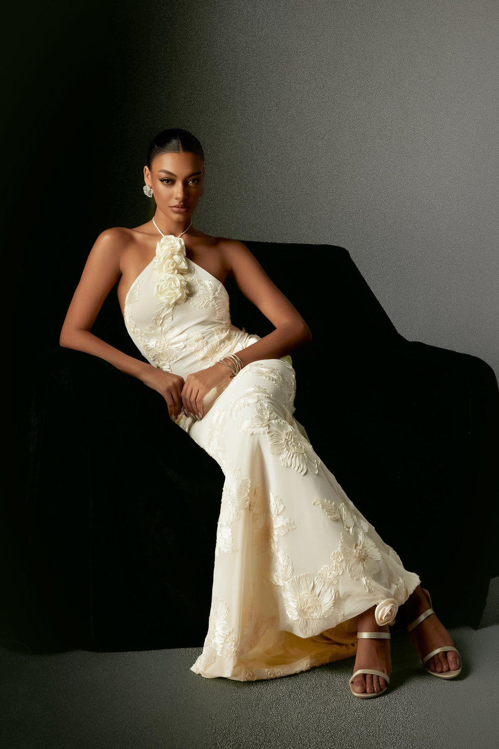 Çiçekli Halter Maxi Elbise