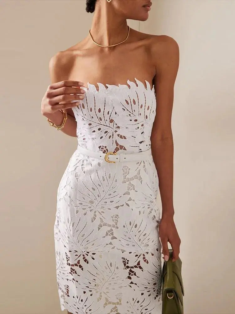 Chantilly Midi Beyaz Elbise