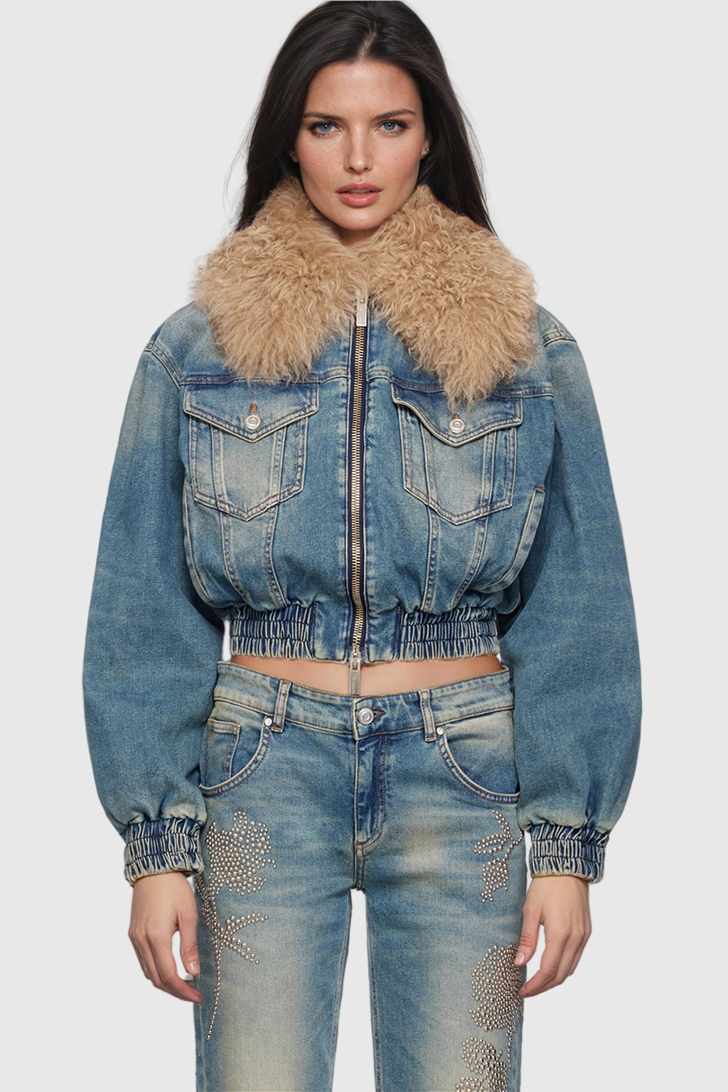 Akuna Kürk Cepli Denim Ceket