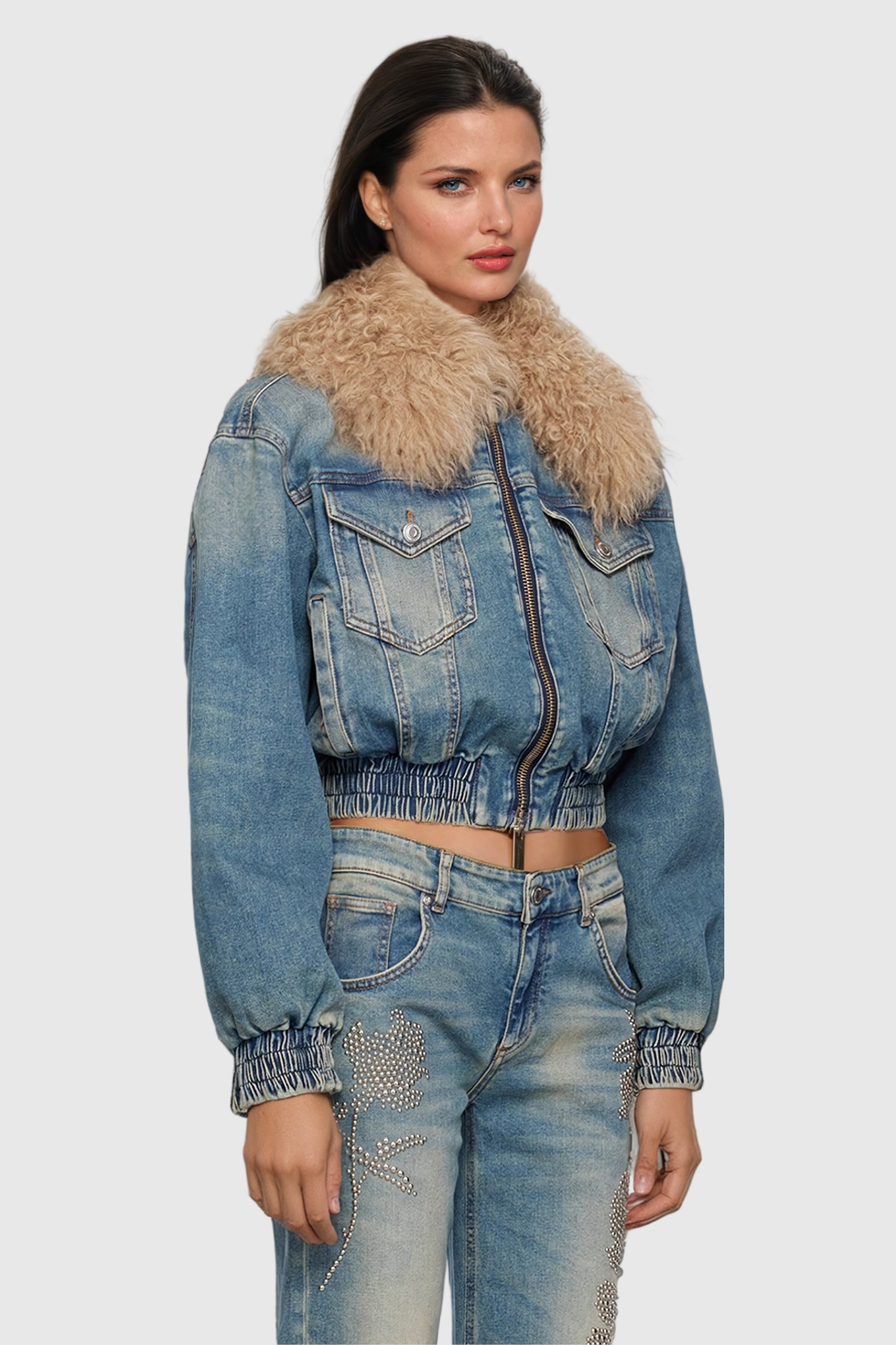 Akuna Kürk Cepli Denim Ceket