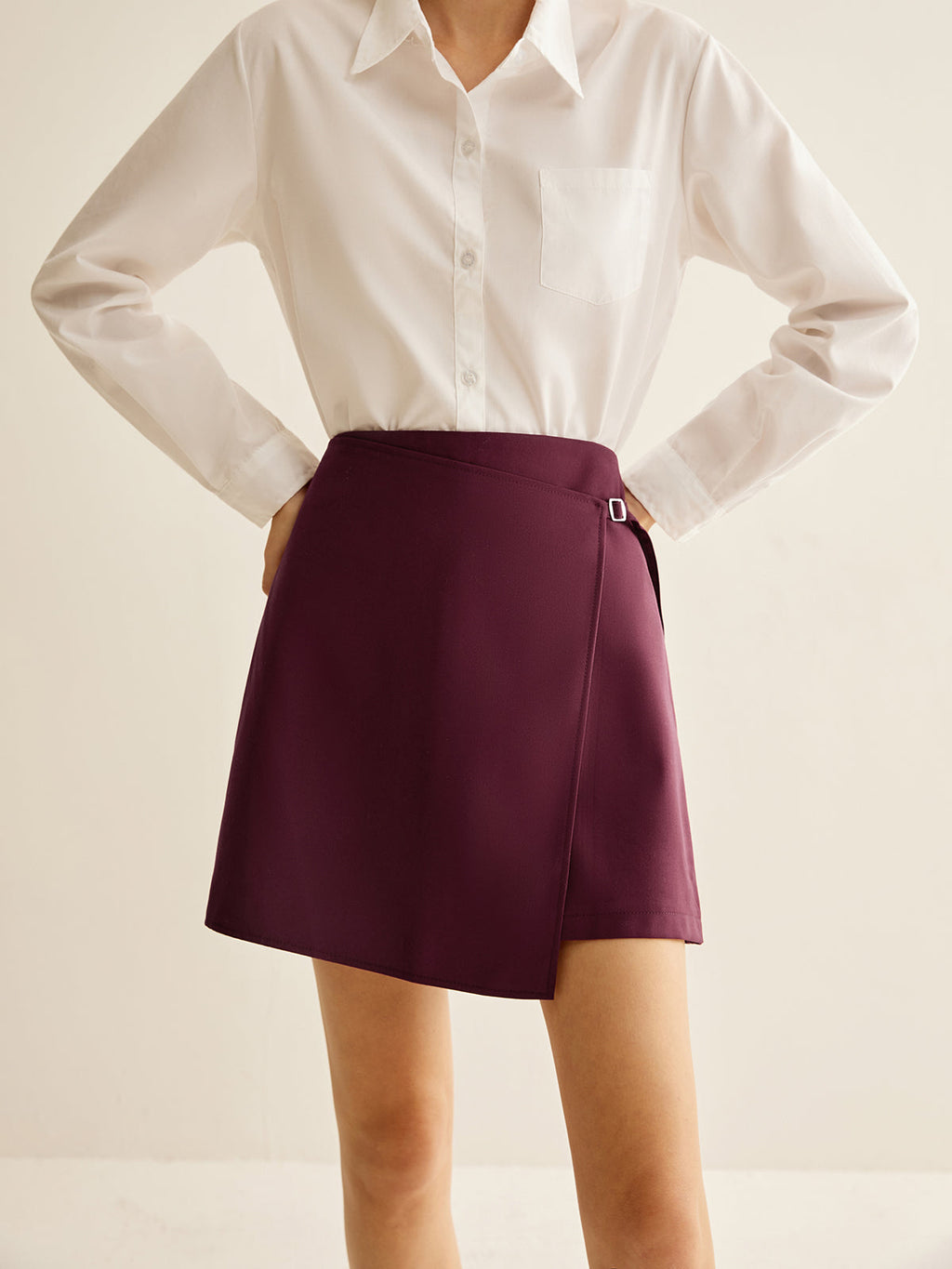 Bordo Asimetrik Mini Etek