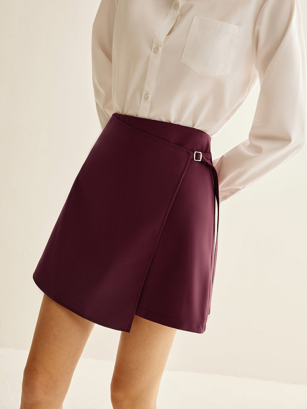 Bordo Asimetrik Mini Etek