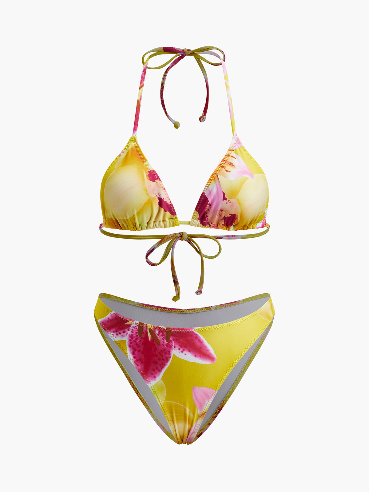 Çiçek Desenli Boyundan Bağlama Bikini Takımı