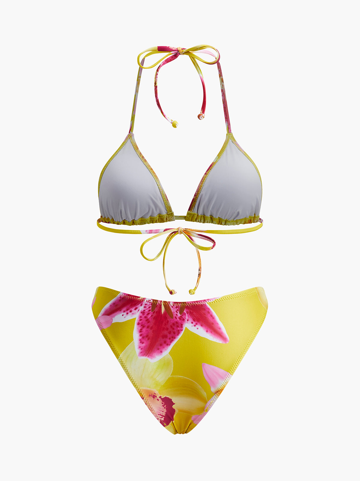 Çiçek Desenli Boyundan Bağlama Bikini Takımı