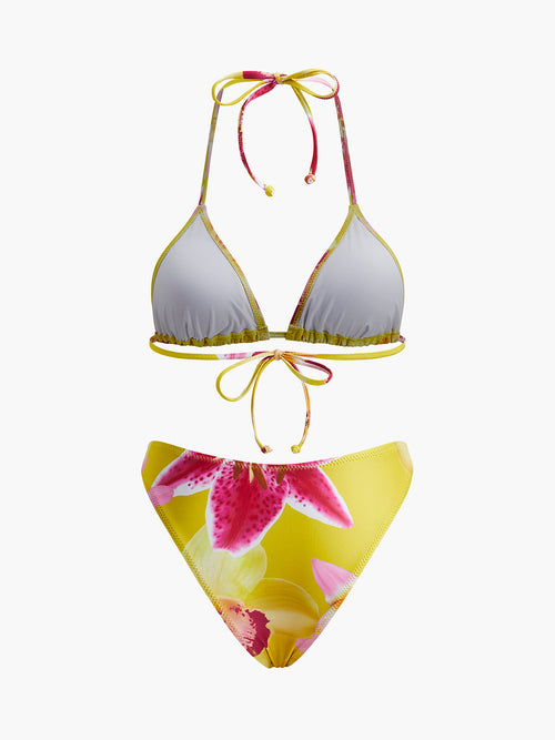 Çiçek Desenli Boyundan Bağlama Bikini Takımı