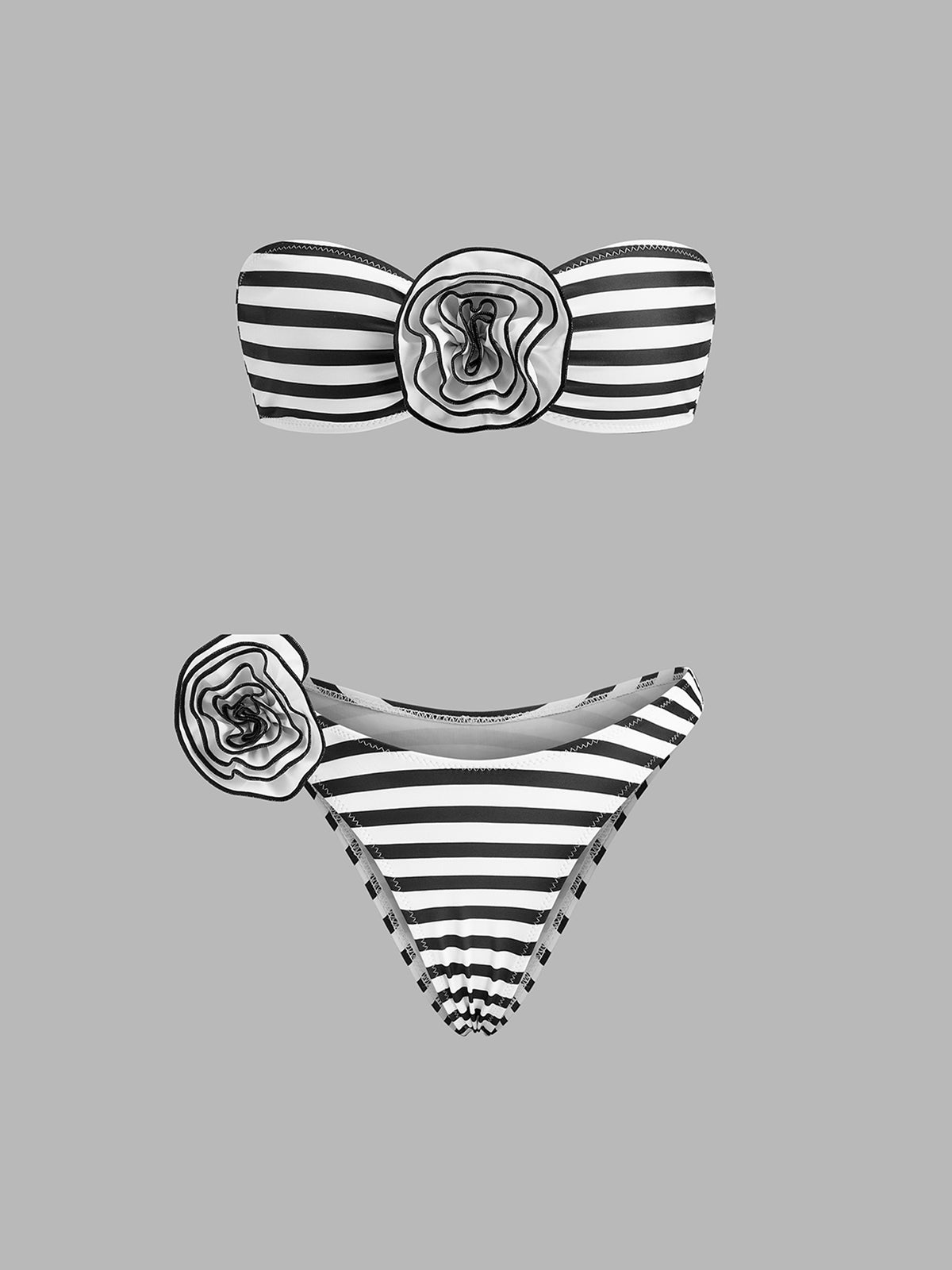Şık Çizgili Bandeau Bikini Takımı
