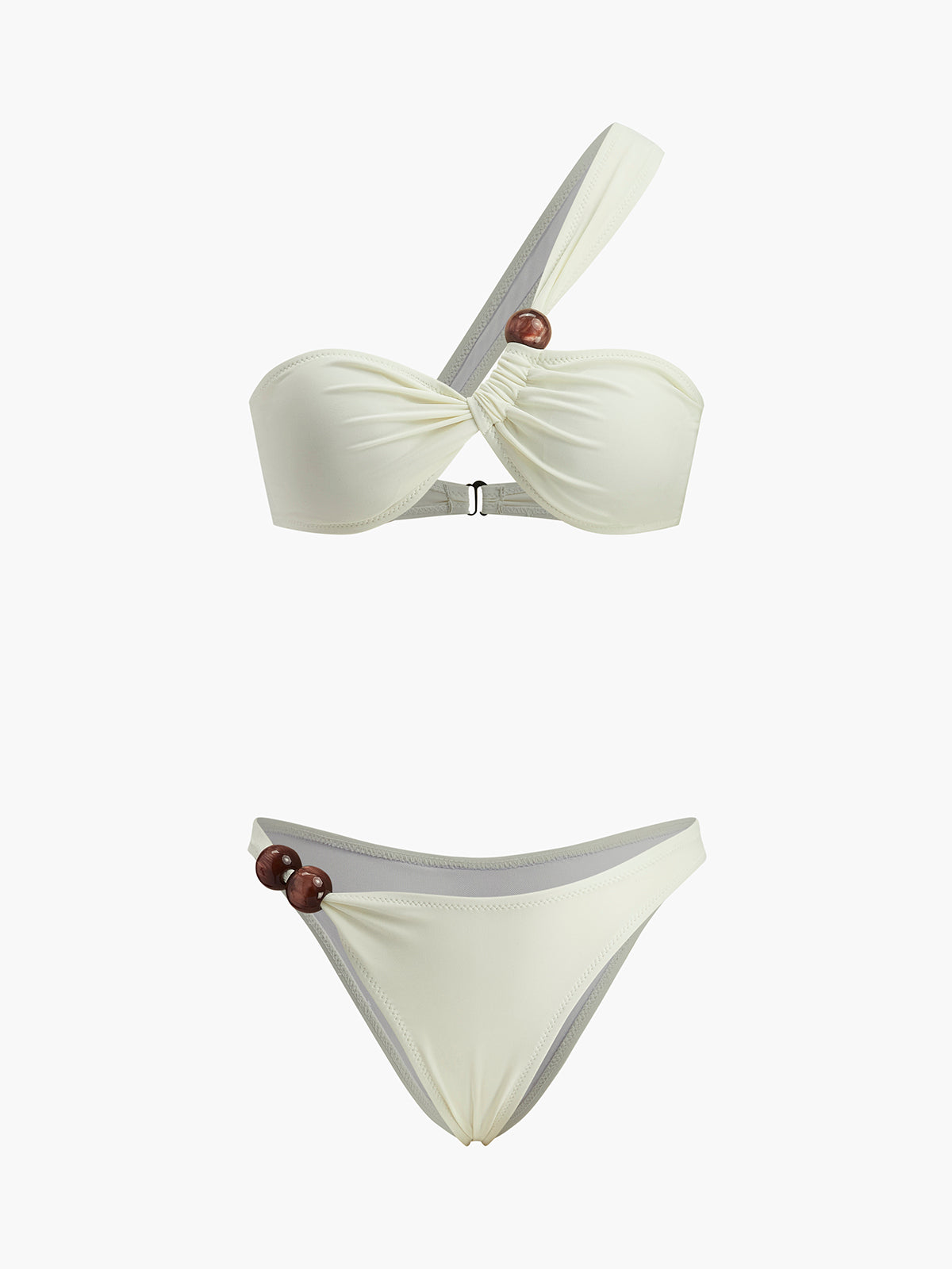 Şık Boncuk Detay Tek Omuzlu Bikini Takımı