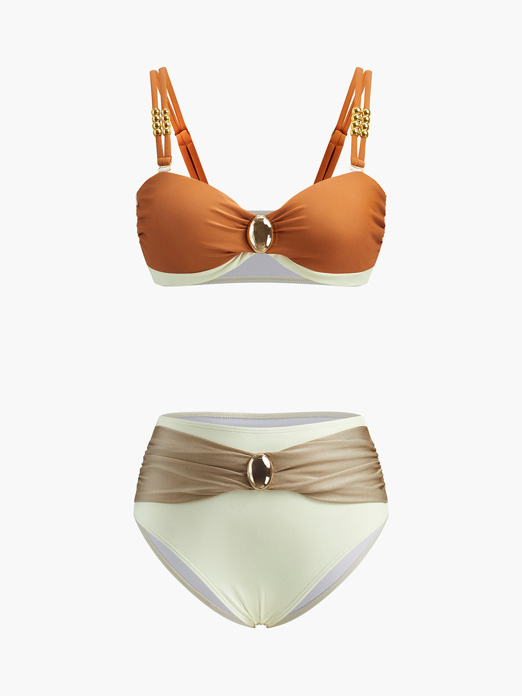 Canlı Renk Bloklu Şık Kemer Tasarımı ile Bikini Seti