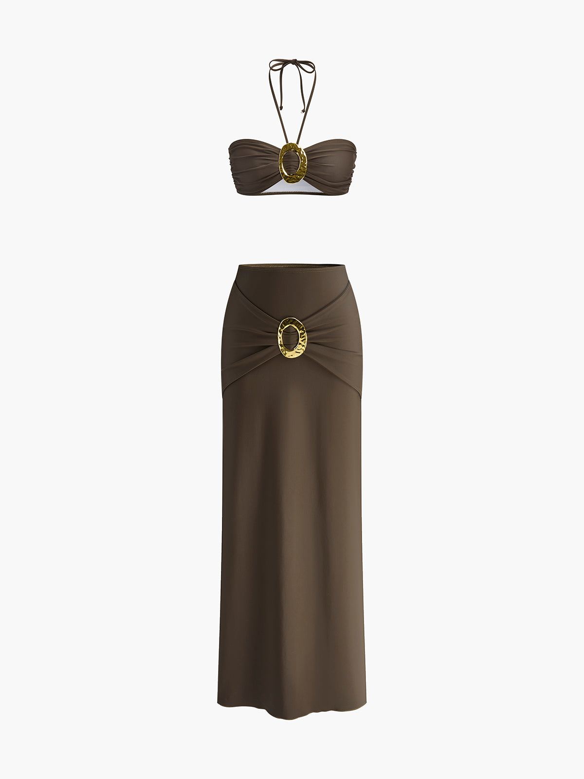 Şık Oval Toka Detay Etekli Bikini Takımı