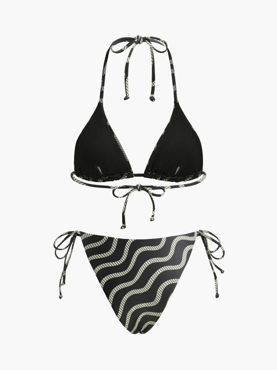 Şık Dalga Desenli Üçgen Bikini Seti