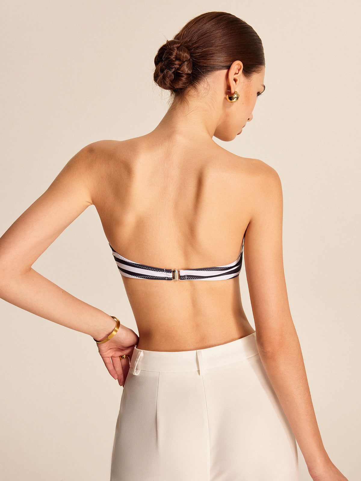 Şık Çizgili Bandeau Bikini Takımı