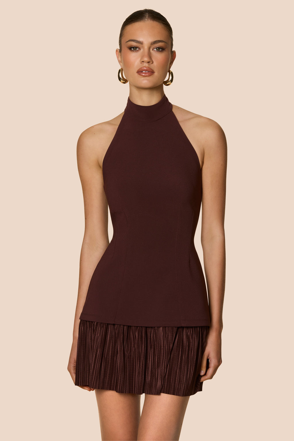 Nookie Pileli Etek Halter Yaka Mini Elbise