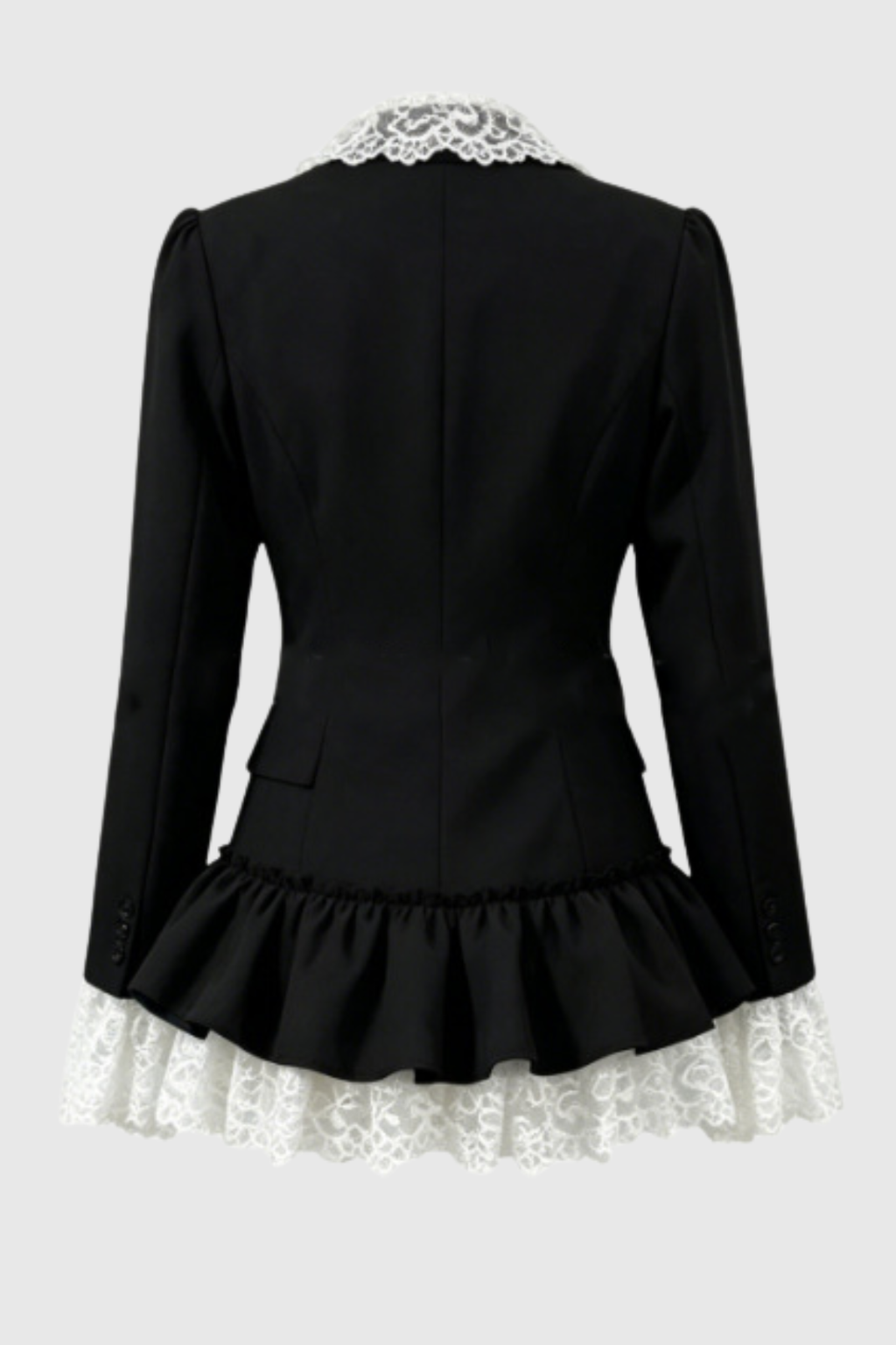 Facaca Dantel Fırfırlı Mini Blazer Elbise – Siyah