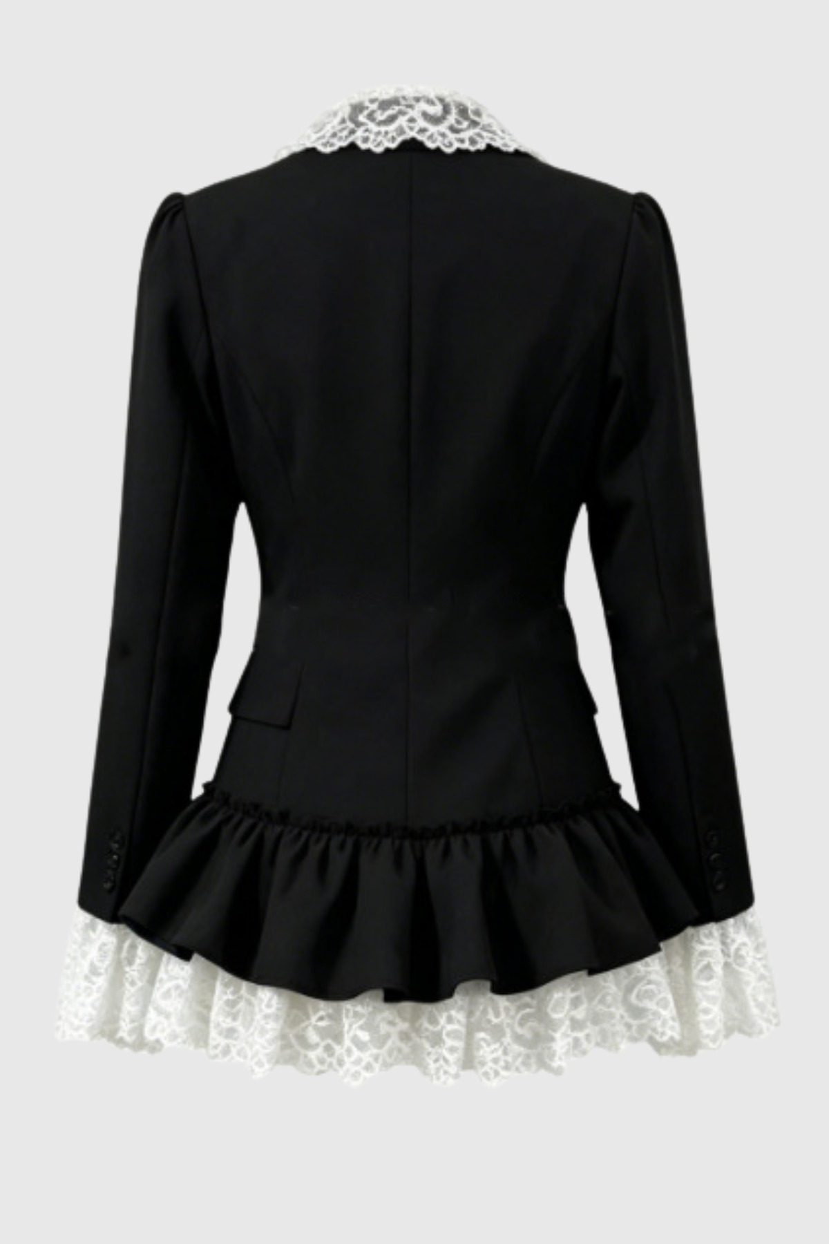 Facaca Dantel Fırfırlı Mini Blazer Elbise – Siyah