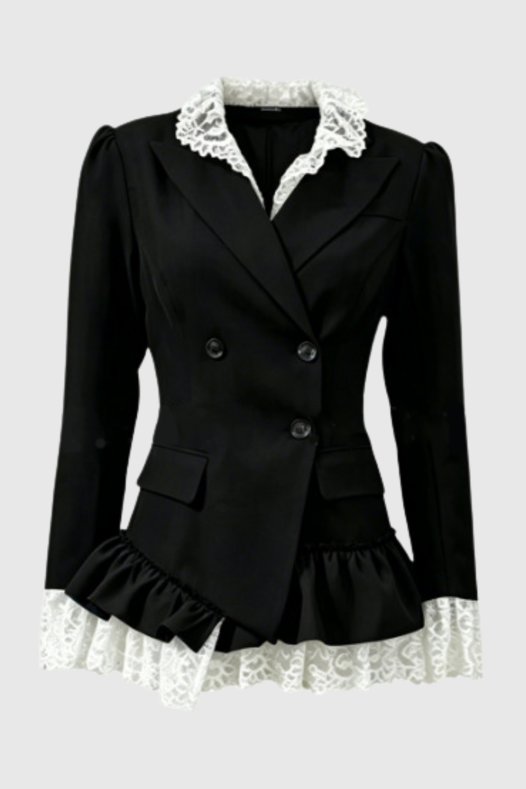 Facaca Dantel Fırfırlı Mini Blazer Elbise – Siyah