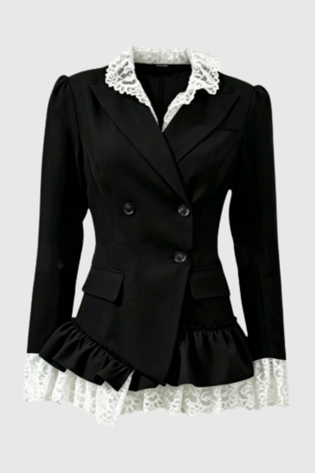 Facaca Dantel Fırfırlı Mini Blazer Elbise – Siyah