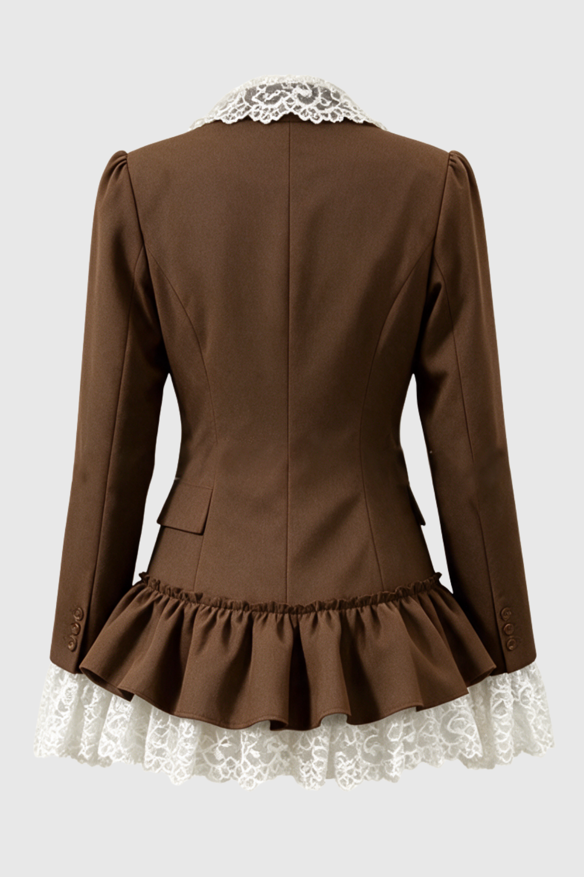 Facaca Dantel Fırfırlı Mini Blazer Elbise – Kahverengi