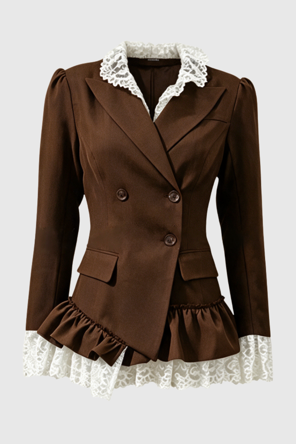 Facaca Dantel Fırfırlı Mini Blazer Elbise – Kahverengi