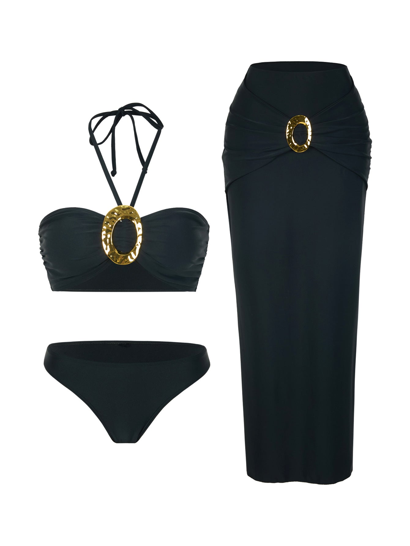 Şık Oval Toka Detay Etekli Bikini Takımı