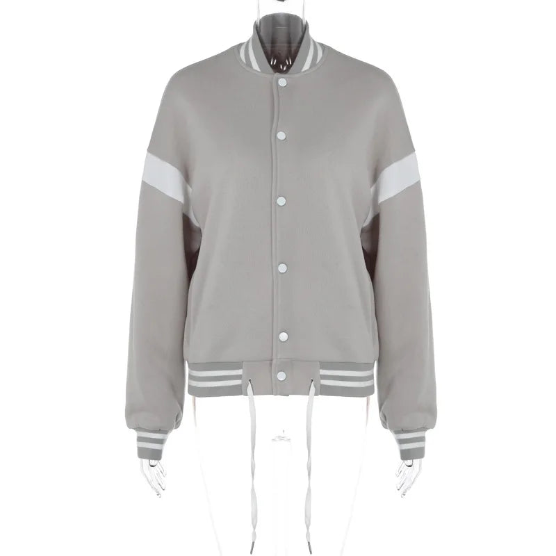 Beyaz Şeritli Bomber Oversize Ceket Mont