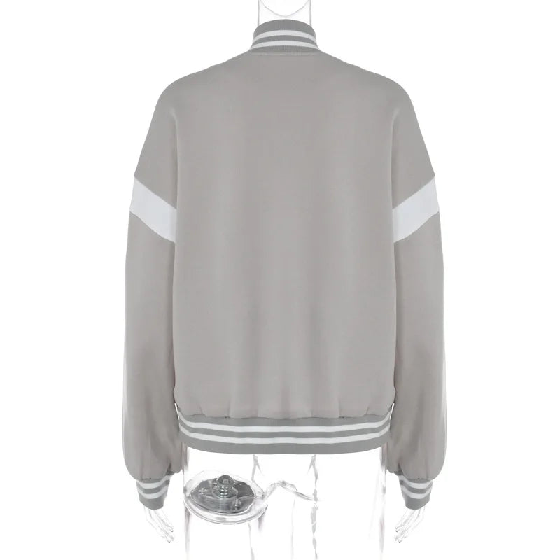 Beyaz Şeritli Bomber Oversize Ceket Mont
