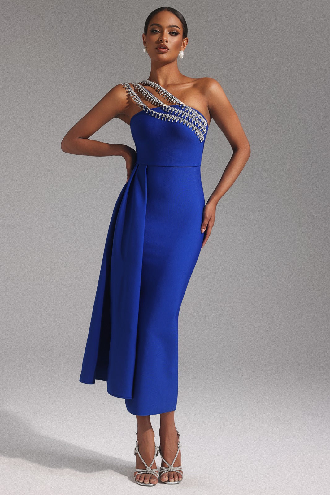 Azure Drapeli Midi Elbise