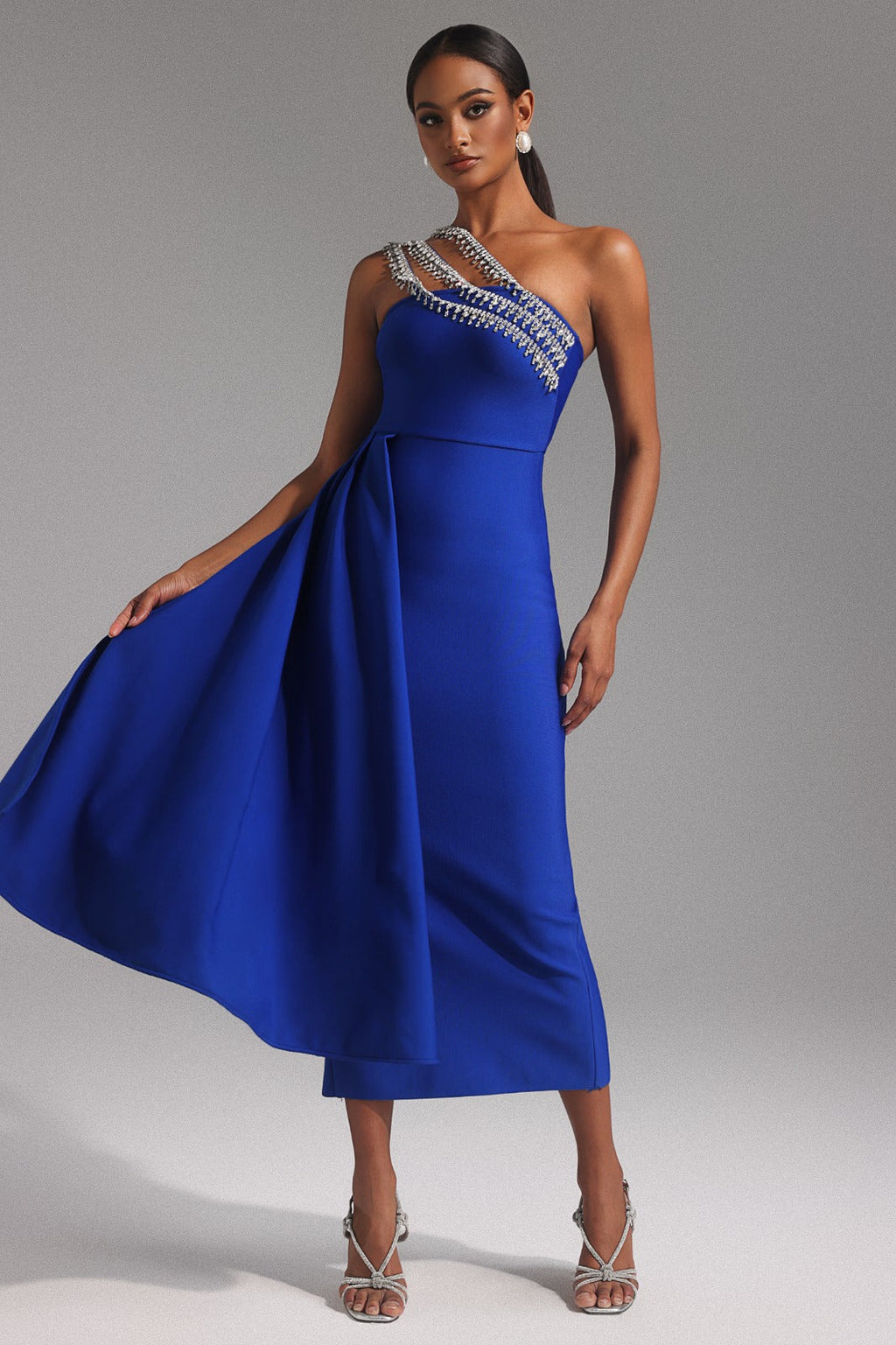 Azure Drapeli Midi Elbise